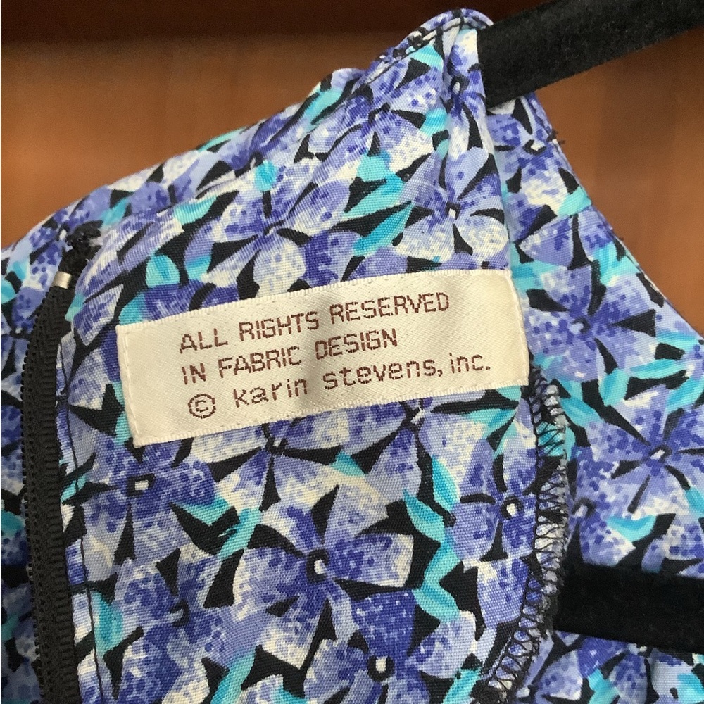 VTG 80s Karin Stevens Blue Floral Midi Dress Size 8 | Prairie Secretary Dress - Picture 14 of 14